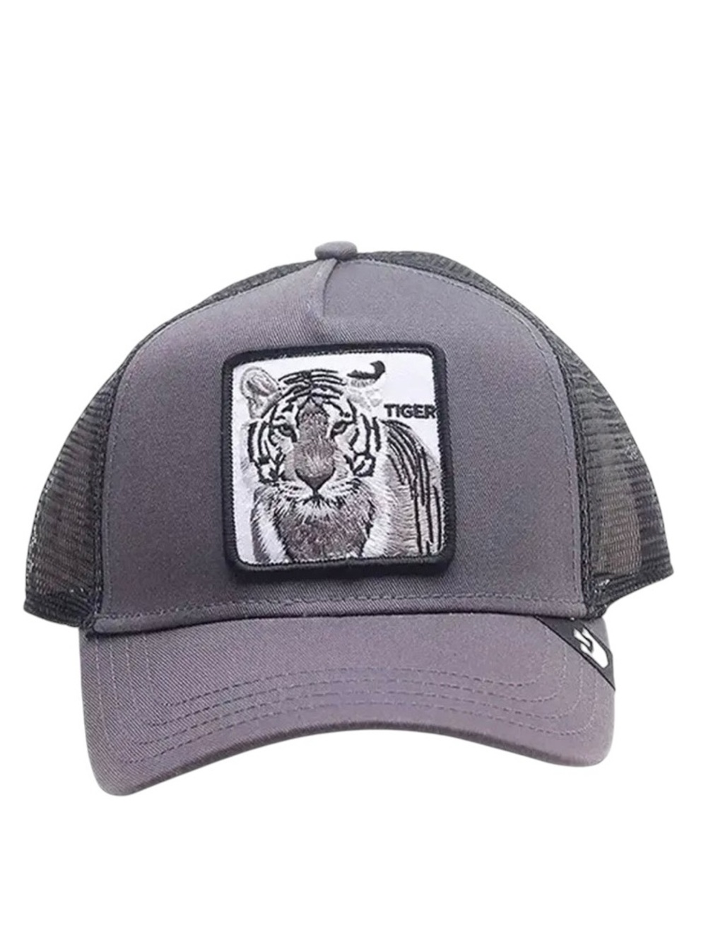 New Goorin Bros Gray Bengal Tiger Embroidered Snap Back Black Mesh Trucker Hat